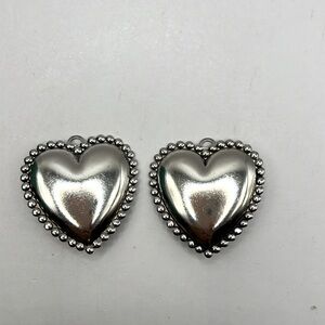 Heart Large Chunky Clip on Earrings Lightweight Silver Tone Love